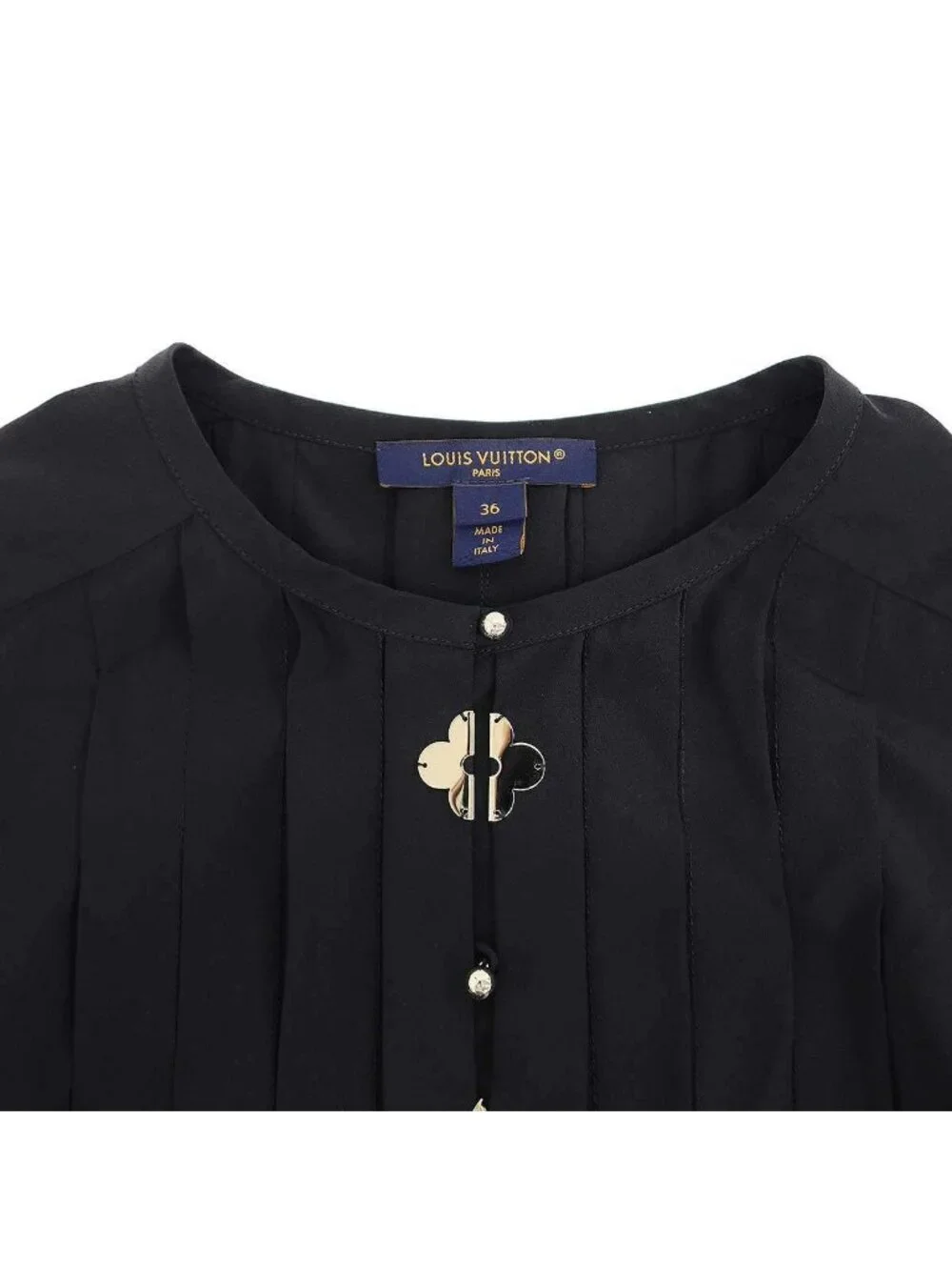 Louis Vuitton Monogram Accent Pleated Dress Black 36